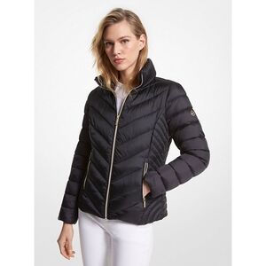 Michael Kors Hooded Packable Black Puffer Jacket Size Large Like New